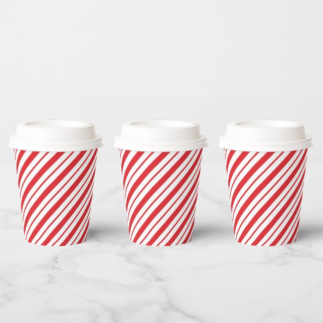 Red & White Diagonal Streifen Weihnachten Pappbecher (Multi)