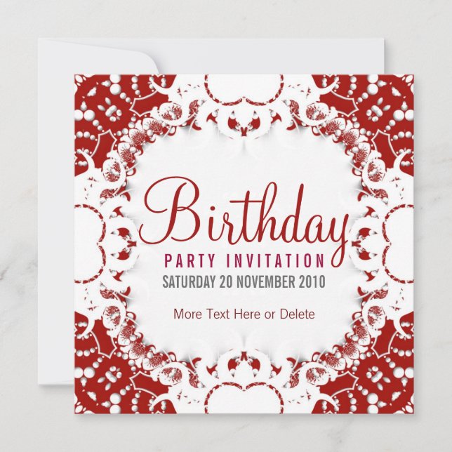Red White digi-Lace Party Anniversaire Invitation (Devant)