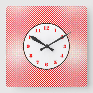 Red White Dots Black Trim Quadratische Wanduhr