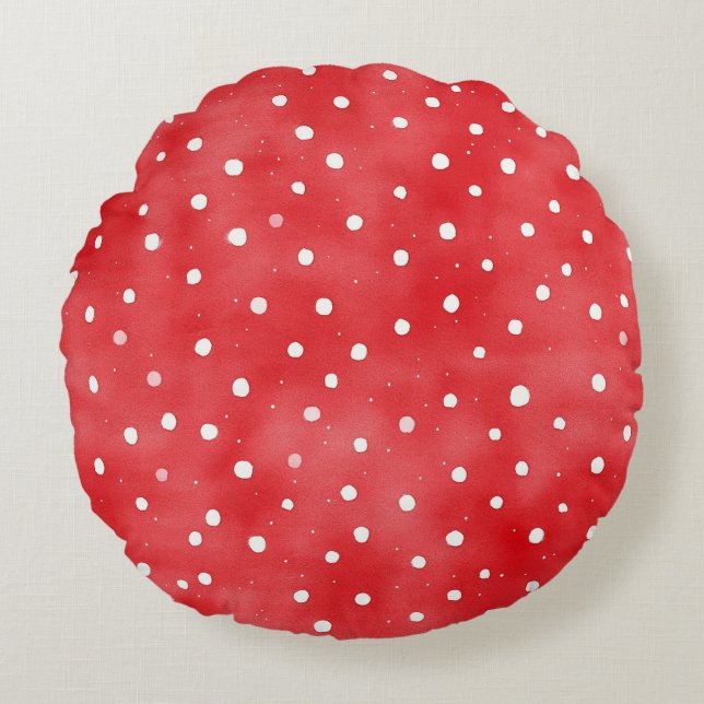 Red White Dots Ladybugs Rundes Kissen (Vorderseite)