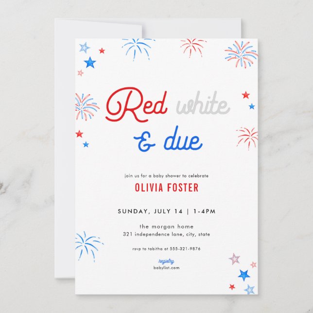 Red White & Due 4 juillet Baby shower Invitation (Devant)