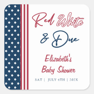 Red White & Due 4. Juli Babydusche Quadratischer Aufkleber
