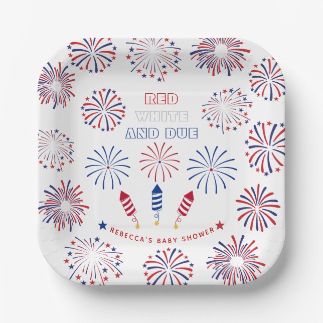 Red White Due 4. Juli Feuerwehr Baby Dusche Pappteller (Vorderseite)