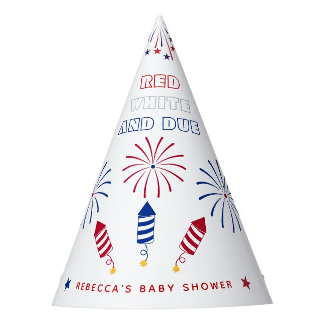Red White Due 4. Juli Feuerwehr Baby Dusche Partyhütchen (Vorderseite)
