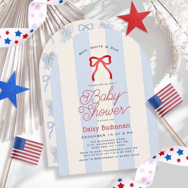 Red White & Due Bow Stripes Boy Baby Shower Einladung (Von Creator hochgeladen)