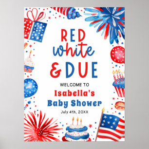 Red White & Due Gender Neutral Baby Dusche Willkom Poster
