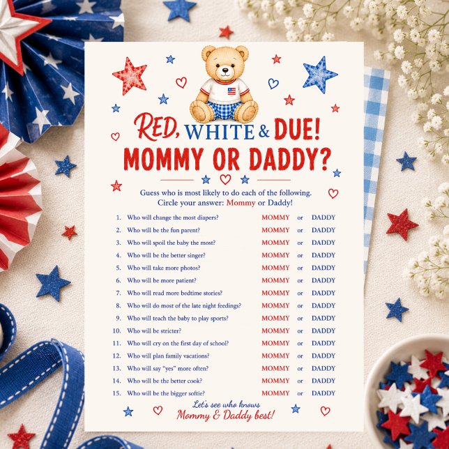 Red White & Due Mommy oder Daddy Spiel Einladung (Von Creator hochgeladen)