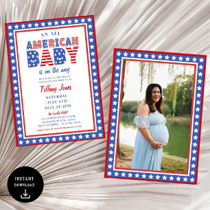 Red White & Due Stars 4. Juli Babydusche Einladung