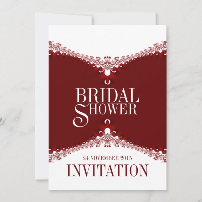 Red White Elegant Lace Bridal Dusche Einladungen (Vorderseite)