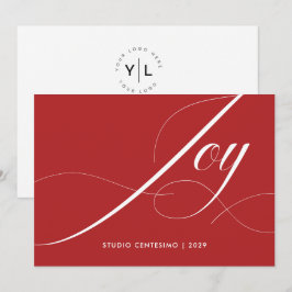 Red White Elegant Modern Joy Corporate Logo Feiertagskarte