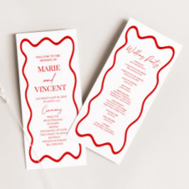 Red White Elegant Wavy Border Wedding Programm