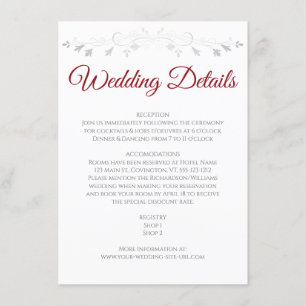 Red & White Elegant Wedding Details Carte de boîti