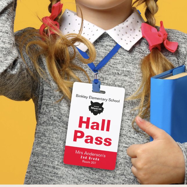 Red White Elementary School Hall Pass Ausweis (Von Creator hochgeladen)