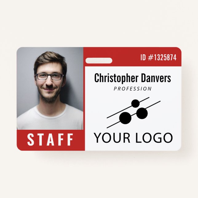 Red White Employee ID Foto & Large Logo Ausweis (Vorderseite)
