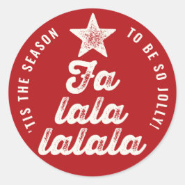 Red/White Falalala Bold Script Tree Spaß Urlaub Runder Aufkleber