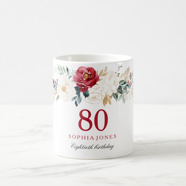 Red & White Festive 80th Birthday Cadeau café Mug (Centre)