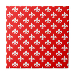 Red White Fleur-de-lis Fliese