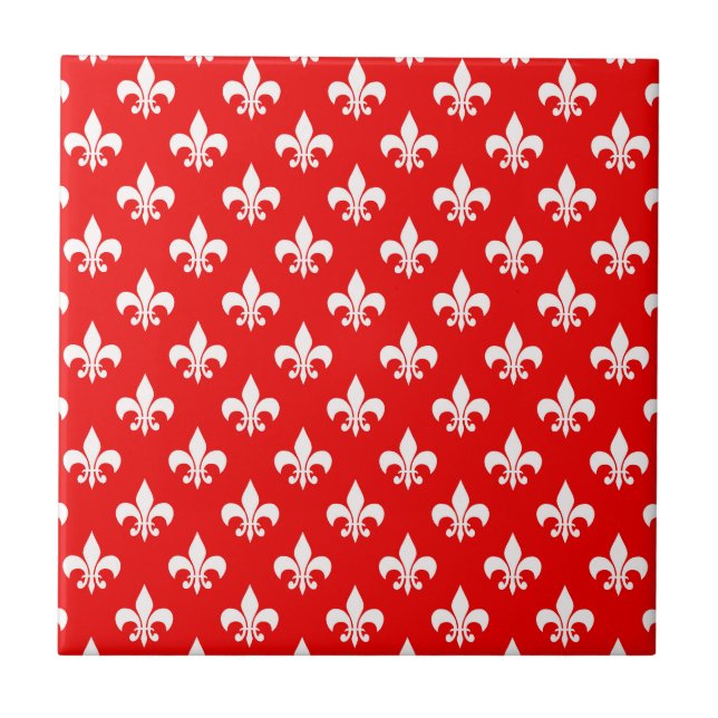 Red White Fleur-de-lis Fliese (Vorderseite)