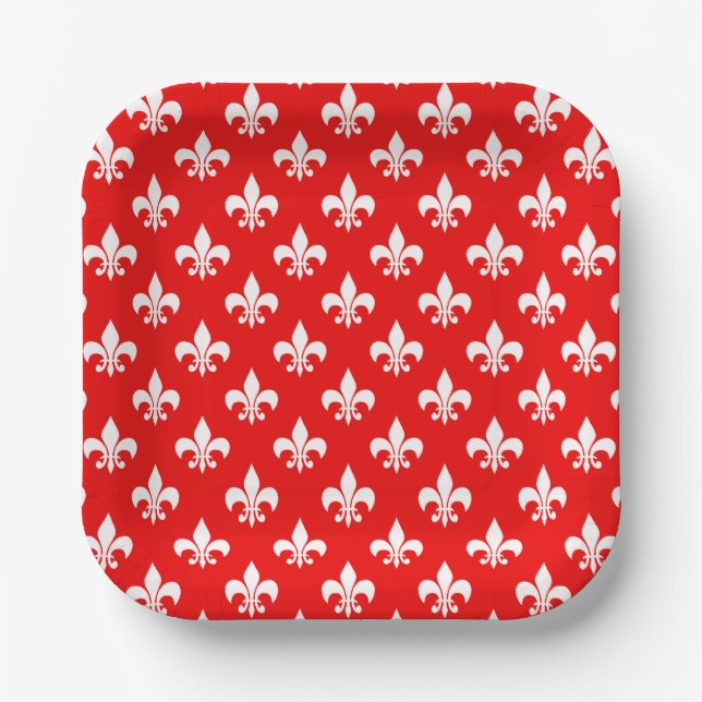Red White Fleur-de-lis Pappteller (Vorderseite)