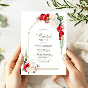 Red White Floral Arch Invitation de la douche nupt