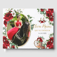 Red White Floral Charro Boots Quinceanera Foto