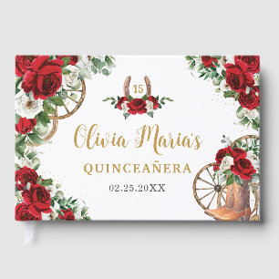 Red White Floral Charro Cowboy Boots Quinceanera Gästebuch