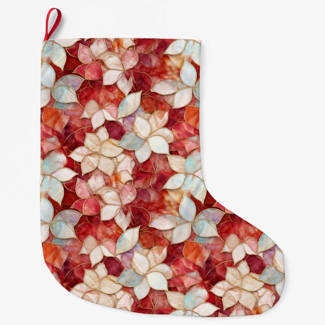 Red White Floral Großer Weihnachtsstrumpf (Vorderseite)