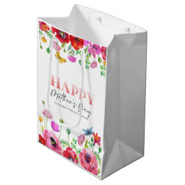 Red White Floral Happy Mütter Grußkarte Mittlere Geschenktüte