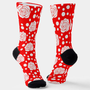 Red White Floral Polka Dots Muster Socken