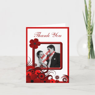 Red White Floral Wedding Thank You Photo Notecard Dankeskarte