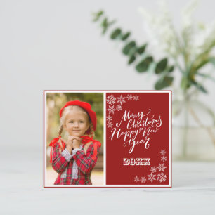 Red White Frohe Weihnachten Glück Neujahr Foto Einladungspostkarte