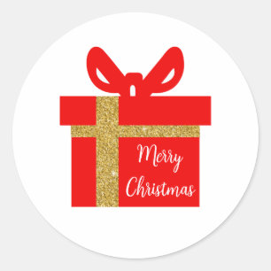 Red White Frohe Weihnachts-Geschenkboxen Runder Aufkleber