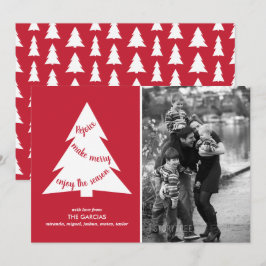 Red White Geometric Christmas Tree Custom Foto Feiertagskarte