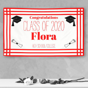 Red White Geometric Graduation Party Banner