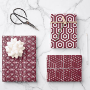 Red + White Geometric Muster   Geschenkpapier Set
