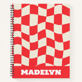 red& white geometric pattern monogram name notizbuch