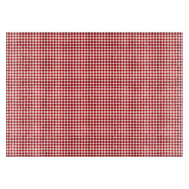 Red-White Gingham-11 x 8 GLASS CUTTING BOARD Schneidebrett (Vorderseite)