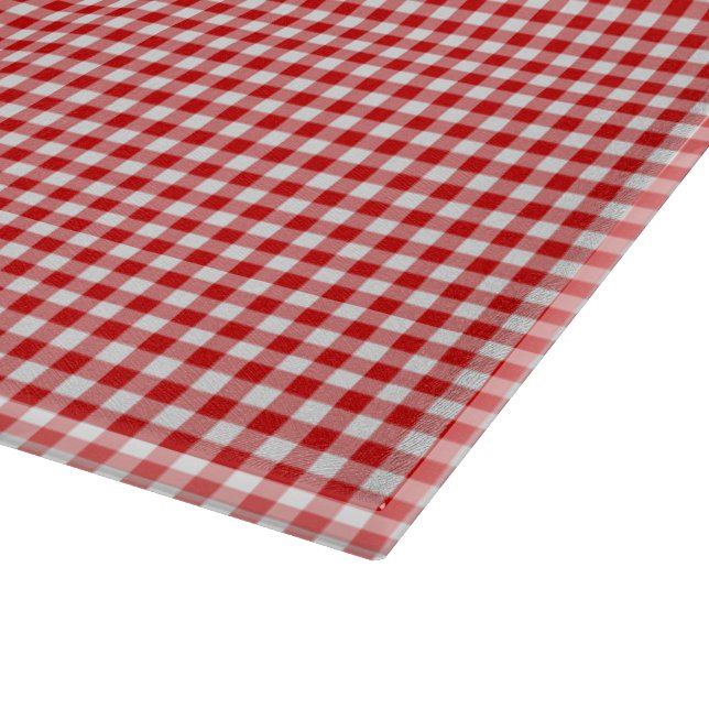 Red-White Gingham-15 x 11 GLASS CUTTING BOARD Schneidebrett (Ecke)