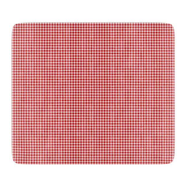 Red-White Gingham-6 x 7 GLASS CUTTING BOARD Schneidebrett (Vorderseite)