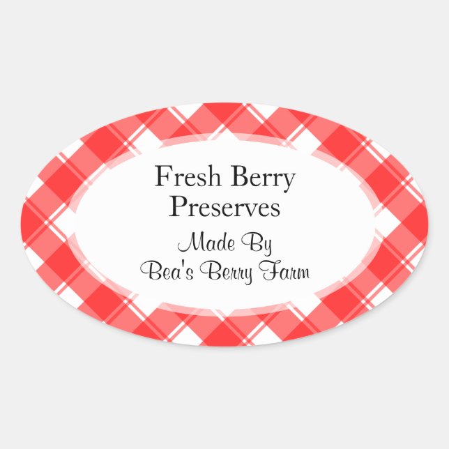 Red White Gingham Kariert Custom Canning Stickers (Vorderseite)