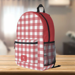 Red White Gingham Pattern Monogram Custom Bedruckter Rucksack