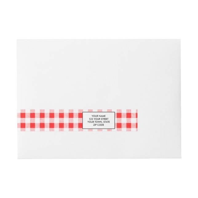 Red White Gingham Pattern Rundum-Adressaufkleber (Vorderseite)