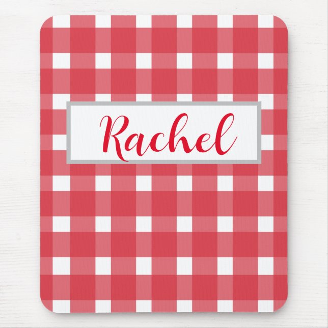 Red White Gingham Personalisiert Mousepad (Vorne)