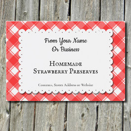 Red White Gingham Plaid Custom Food Label Lebensmitteletikett