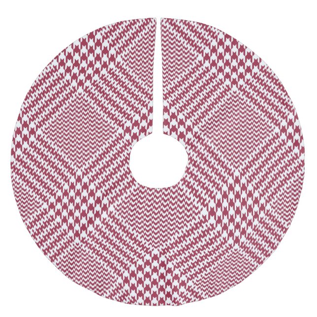 Red White Glen Kariert: Tweed Tartan Polyester Weihnachtsbaumdecke (Vorderseite)