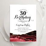 Red White Gold Agate 30. Geburtstag Einladung<br><div class="desc">Rot-Weiß und Gold vergehen 30. Geburtstag Party Einladung. Elegantes modernes Design mit Aquarellfarben-marmorgeode Hintergrund,  Imitats Glitzer Gold und Typografie Skript-Schriftart. Die trendige Einladungskarte eignet sich perfekt für eine stilvolle Damenfeier. Gedruckte Zazzle-Einladungen oder Sofortdownload digitaler Druckvorlage.</div>