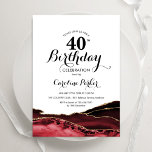 Red White Gold Agate 40. Geburtstag Einladung<br><div class="desc">Rot,  Weiß und Gold sind 40. Geburtstag Party Einladung. Elegantes modernes Design mit Aquarellfarben-marmorgeode Hintergrund,  Imitats Glitzer Gold und Typografie Skript-Schriftart. Die trendige Einladungskarte eignet sich perfekt für eine stilvolle Damenfeier. Gedruckte Zazzle-Einladungen oder Sofortdownload digitaler Druckvorlage.</div>