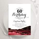 Red White Gold Agate 60. Geburtstag Einladung<br><div class="desc">Rot,  Weiß und Gold feiern 60. Geburtstagsfeier. Elegantes modernes Design mit Aquarellfarben-marmorgeode Hintergrund,  Imitats Glitzer Gold und Typografie Skript-Schriftart. Die trendige Einladungskarte eignet sich perfekt für eine stilvolle Damenfeier. Gedruckte Zazzle Einladungen oder Sofortdownload digitalen druckbaren Vorlage.</div>