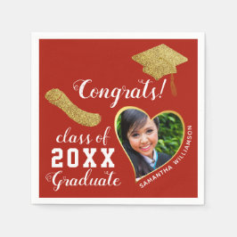 Red White Gold Class 2025 Grad Foto Abschluss Serviette