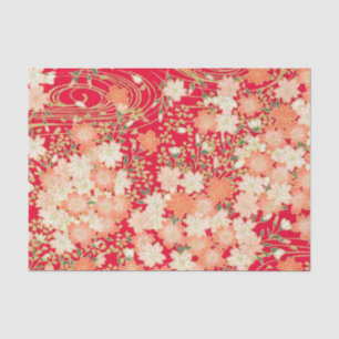 Red White Gold Japanischer Kimono Blumendekoupage Seidenpapier